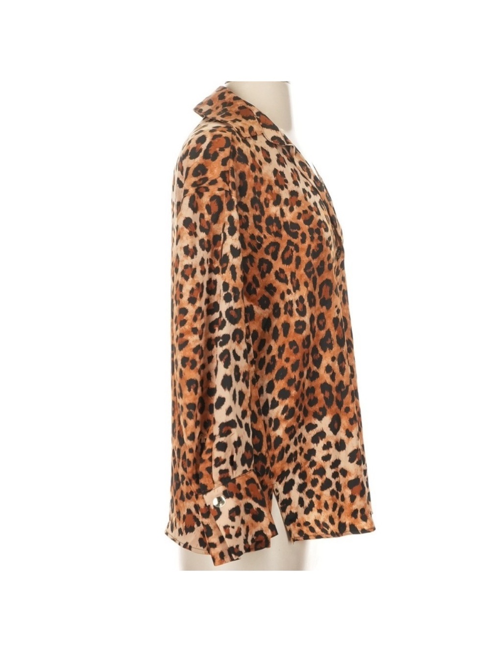 Zara Satin Leopard Print Button Down Blouse Brown Black Long Sleeve Women XS NWT - Picture 3 of 7